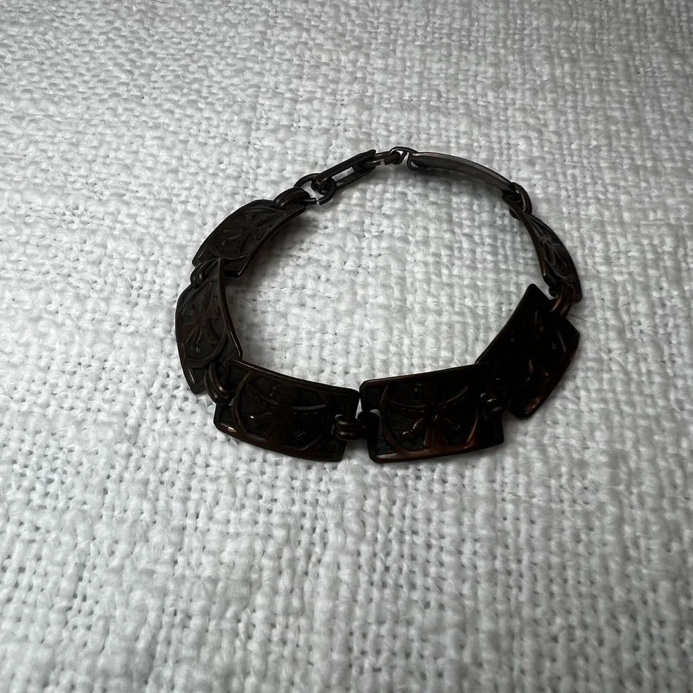 Vintage Copper Aztec Native American Inspired Link Bracelet Streetwear Retro